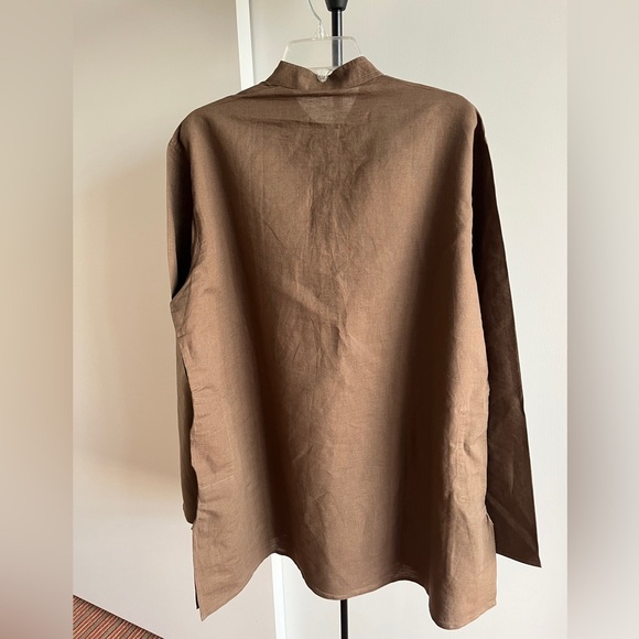 NWT FabIndia  Men’s Taupe Beige Brown Woven Linen Blend Nehru Kurta Sz 42 XL - Picture 3 of 7